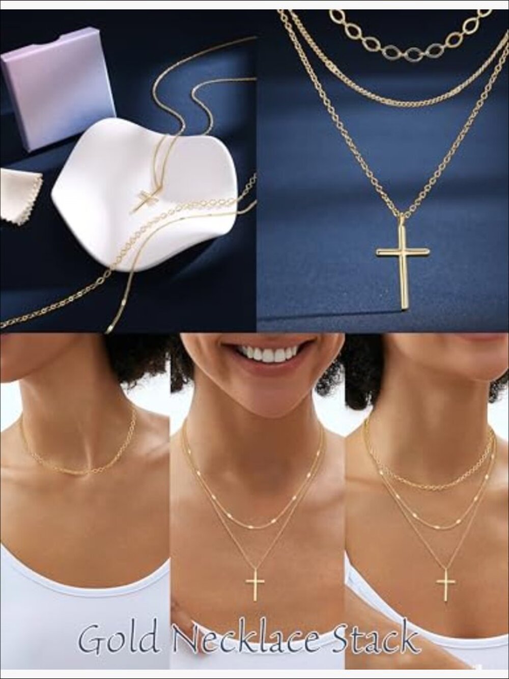 14K Gold Plated Layered Necklace Set with Paperclip Choker and Pendant - Picture 4 of 7